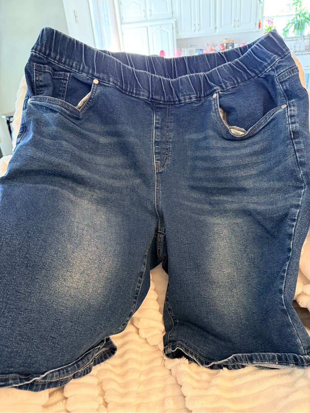 BloomChic Navy Blue Stretch Denim Bermuda Shorts